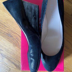 Taryn Rose black lizard print wedges, 8M